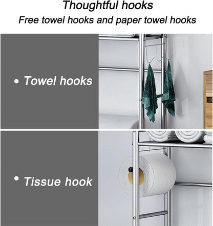 Toilet Storage Rack Organiser 3-Tier Stainless Steel Bathroom Shelf – 155cm