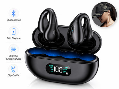 Open Ear Clip Headphones, Wireless Earbuds Bluetooth Earphones