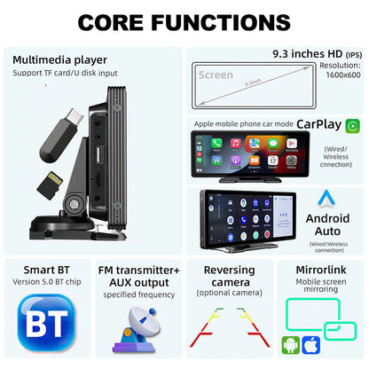 9" Portable Wireless Apple Carplay Android Car Stereo