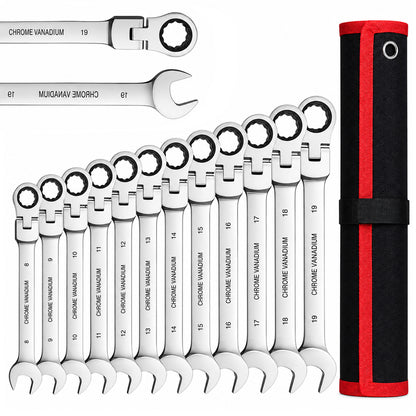 Ratchet Wrench Set – 12-Piece 8–19mm Flex Head Ratchet Wrench Set