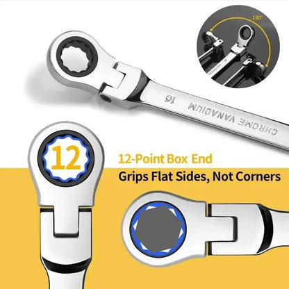 Ratchet Wrench Set – 12-Piece 8–19mm Flex Head Ratchet Wrench Set