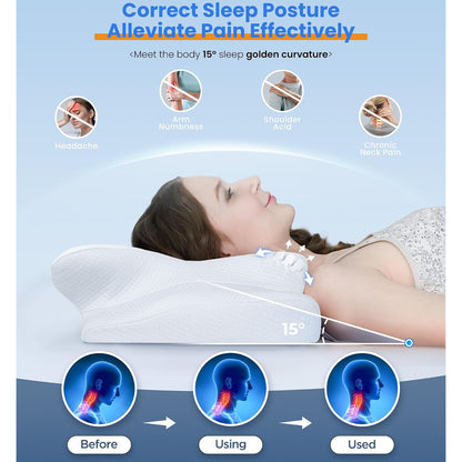 Cervical Neck Pillow – Adjustable Cooling Memory Foam Neck Pillow