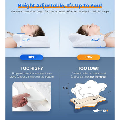Cervical Neck Pillow – Adjustable Cooling Memory Foam Neck Pillow