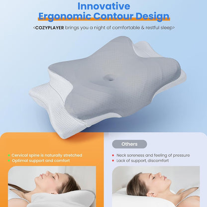 Cervical Neck Pillow – Adjustable Cooling Memory Foam Neck Pillow