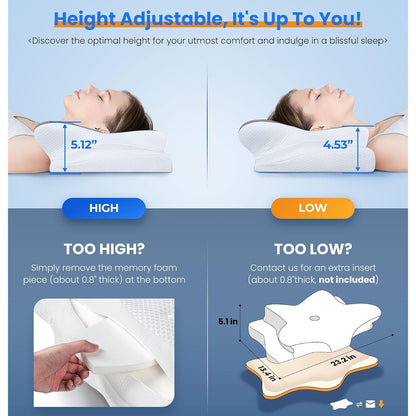 Cervical Neck Pillow – Adjustable Cooling Memory Foam Neck Pillow
