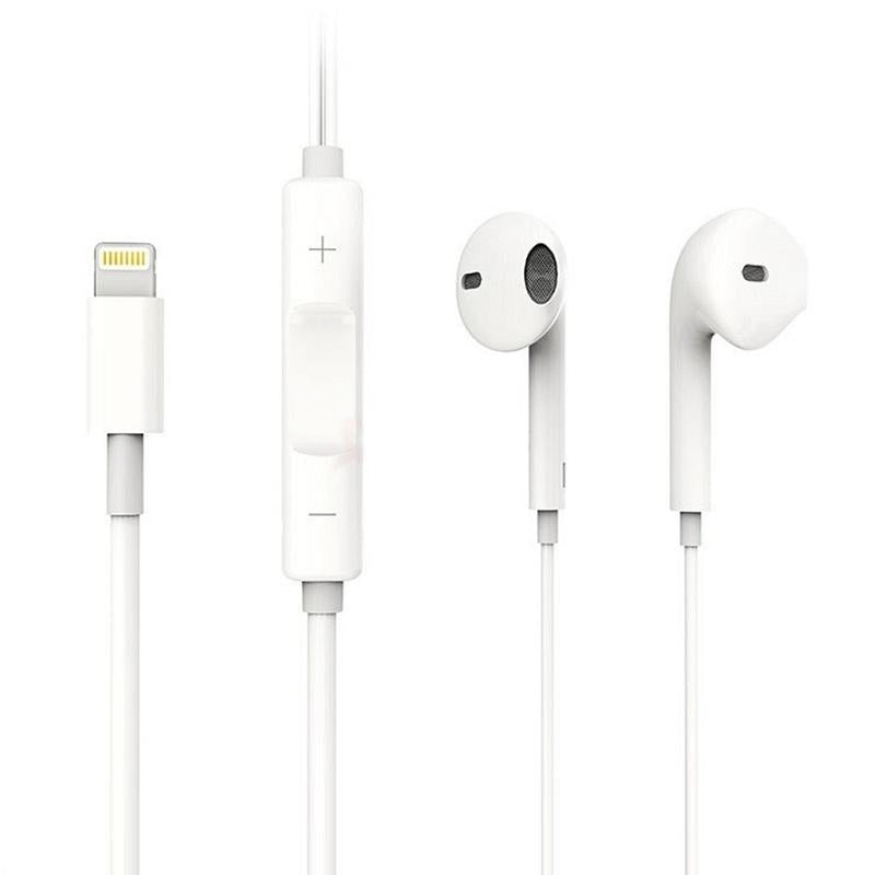 Headphones with Lightning connector showing remote and mic