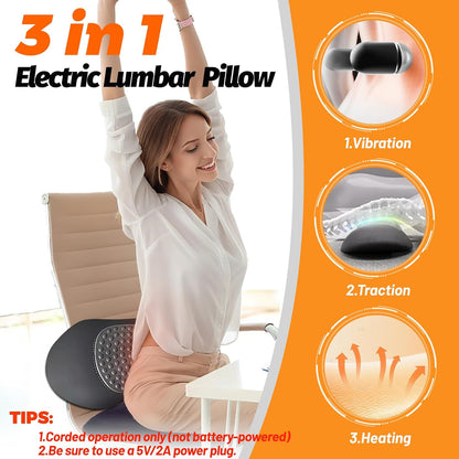 Lumbar Traction Massager Vibration Heating Waist Back Sciatica Pain Relief