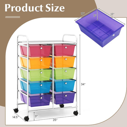 10 Drawer Rolling Storage Drawer Cart