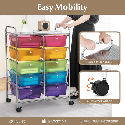 10 Drawer Rolling Storage Drawer Cart