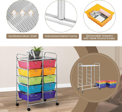 10 Drawer Rolling Storage Drawer Cart