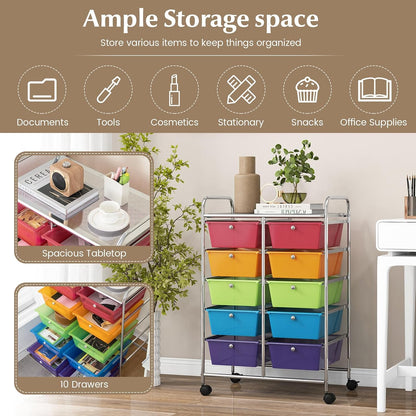10 Drawer Rolling Storage Drawer Cart