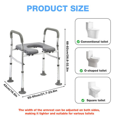 Adjustable Raised Toilet Seat with Handrails