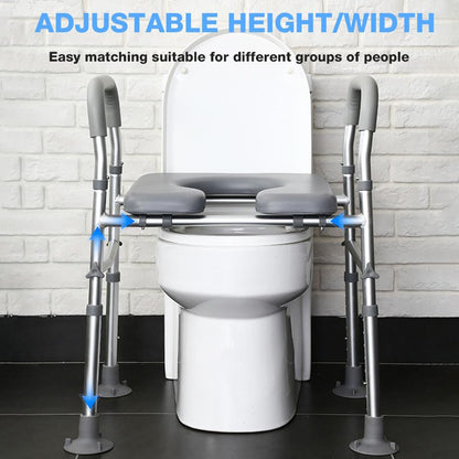 Adjustable Raised Toilet Seat with Handrails