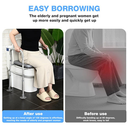 Adjustable Raised Toilet Seat with Handrails