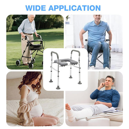 Adjustable Raised Toilet Seat with Handrails