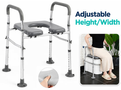 Adjustable Raised Toilet Seat with Handrails