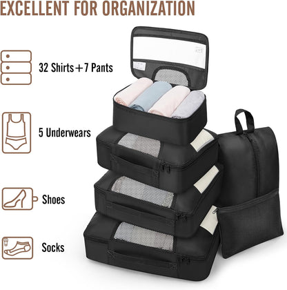 8Pcs Packing Cubes for Travel Luggage Organiser Bag-Black