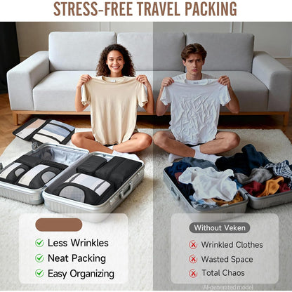 8Pcs Packing Cubes for Travel Luggage Organiser Bag-Black