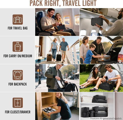 8Pcs Packing Cubes for Travel Luggage Organiser Bag-Black