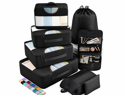 8Pcs Packing Cubes for Travel Luggage Organiser Bag-Black