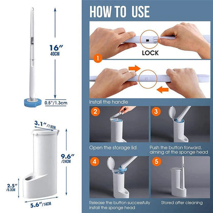 Toilet Brush Holder Set – Disposable Toilet Wand with 16 Replacement Heads