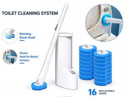 Toilet Brush Holder Set – Disposable Toilet Wand with 16 Replacement Heads
