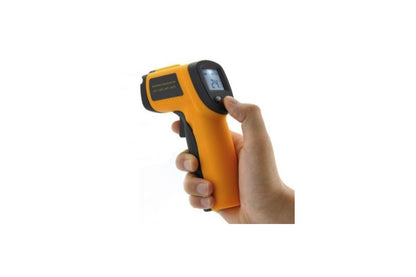 Side angle of infrared thermometer showing laser pointer