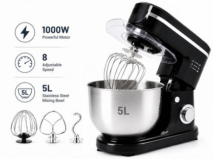 1000W Electric Stand Mixer – 5L Bowl, 6-Speed Multifunctional Mixer with Baking Accessories