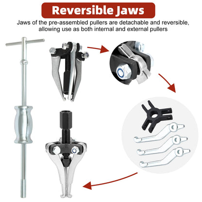Bearing Puller with Slide Hammer Tool Set – 15–80mm 3-Jaw Internal & External Puller