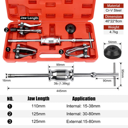 Bearing Puller with Slide Hammer Tool Set – 15–80mm 3-Jaw Internal & External Puller