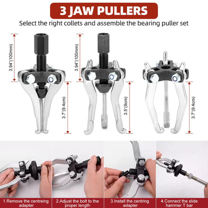 Bearing Puller with Slide Hammer Tool Set – 15–80mm 3-Jaw Internal & External Puller