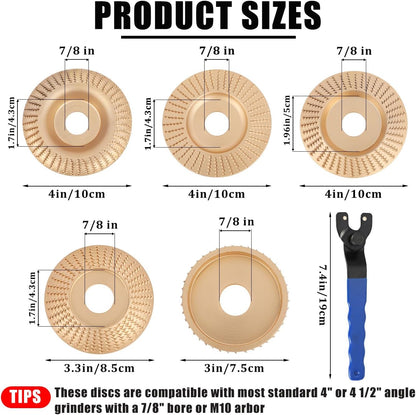 5-Piece Wood Carving Disc Set for 4" and 4 1/2" Angle Grinders