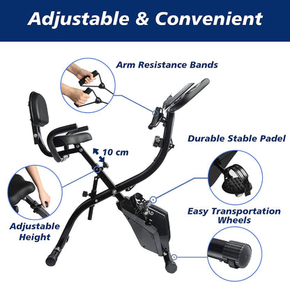 Exercise Bike 2-in-1 Folding Magnetic Upright & Recumbent Bike with Resistance Bands