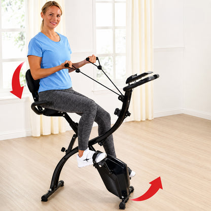 Exercise Bike 2-in-1 Folding Magnetic Upright & Recumbent Bike with Resistance Bands