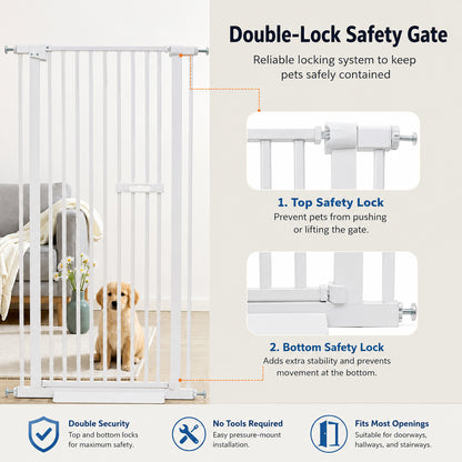 Pet Safety Gate Dog Cat Security Extra Tall Retractable Fence Enclosure Guard Kitchen Doorway Stairs Barrier with Walk Through Door 150cm Height