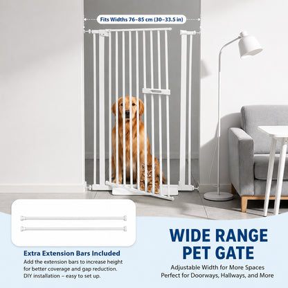 Pet Safety Gate Dog Cat Security Extra Tall Retractable Fence Enclosure Guard Kitchen Doorway Stairs Barrier with Walk Through Door 150cm Height