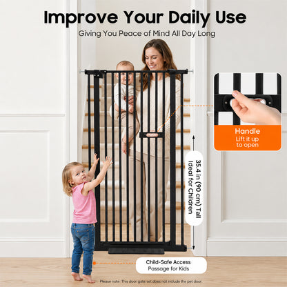 Pet Safety Gate Dog Cat Security Extra Tall Retractable Fence Enclosure Guard Kitchen Doorway Stairs Barrier with Walk Through Door 150cm Height