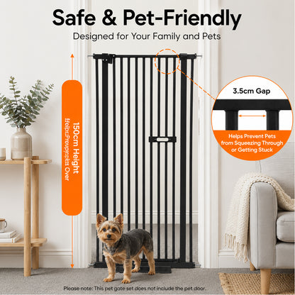 Pet Safety Gate Dog Cat Security Extra Tall Retractable Fence Enclosure Guard Kitchen Doorway Stairs Barrier with Walk Through Door 150cm Height