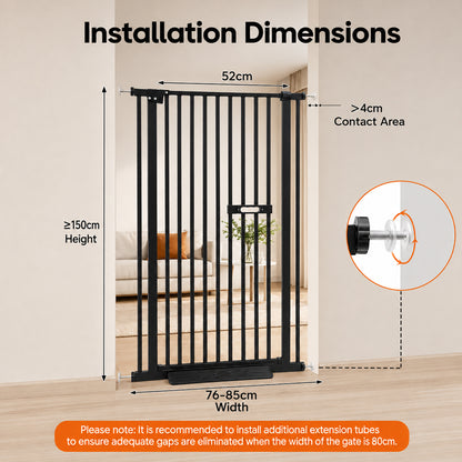 Pet Safety Gate Dog Cat Security Extra Tall Retractable Fence Enclosure Guard Kitchen Doorway Stairs Barrier with Walk Through Door 150cm Height