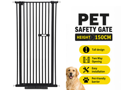 Pet Safety Gate Dog Cat Security Extra Tall Retractable Fence Enclosure Guard Kitchen Doorway Stairs Barrier with Walk Through Door 150cm Height