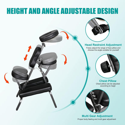 Portable Massage Chair, Travel Tattoo & Salon Spa Chair Black with Soft Face Cradle