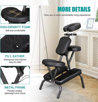 Portable Massage Chair, Travel Tattoo & Salon Spa Chair Black with Soft Face Cradle
