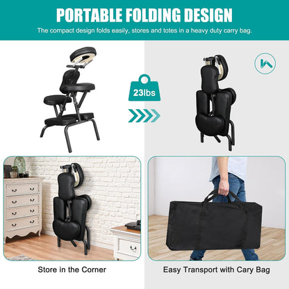Portable Massage Chair, Travel Tattoo & Salon Spa Chair Black with Soft Face Cradle
