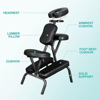Portable Massage Chair, Travel Tattoo & Salon Spa Chair Black with Soft Face Cradle