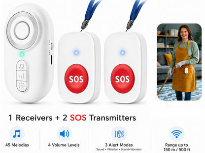 Wireless Caregiver Pager SOS Call Button for Patients Elderly Pregnant Disabled