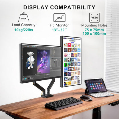 Dual Monitor Stand  Adjustable Desk Mount for 13–32 Inch Screens