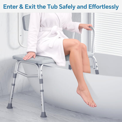 Adjustable Tub Transfer Bench with Armrest and Backrest