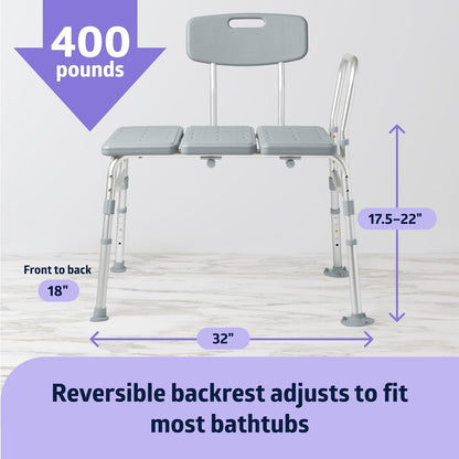 Adjustable Tub Transfer Bench with Armrest and Backrest