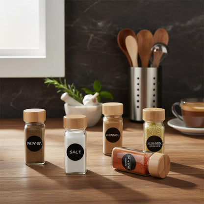 24Pc Glass Spice Jar Set with Acacia Wood Lids & Shakers