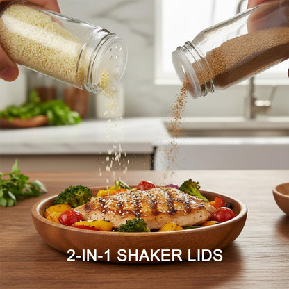 24Pc Glass Spice Jar Set with Acacia Wood Lids & Shakers